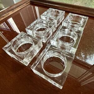 Vintage Lucite Square Napkin Rings – Set of 6 – 2” x 2” Modern Clear Holders